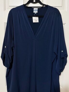 Dia & Co Navy V-Neck Roll-Tab Sleeve Tunic